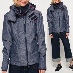 Superdry Premium Edition Tech Hooded Pop Zip Windbreaker Jacket Denim Blue US6